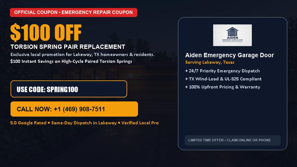 Aiden Emergency Garage Door $100 OFF Dual Torsion Spring Replacement