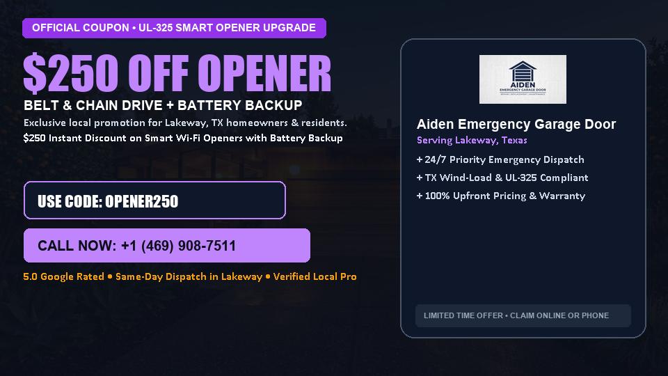 Aiden Emergency Garage Door $250 OFF Premium LiftMaster Opener Installation
